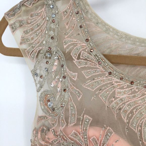 NWT Milano Formals Size 4 Light Pink Chiffon Beaded Prom Maxi Dress Formal Gown - Picture 7 of 16